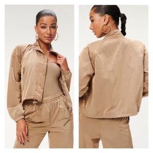 Good American Essential Nylon Track Jacket Putty XS/S/M